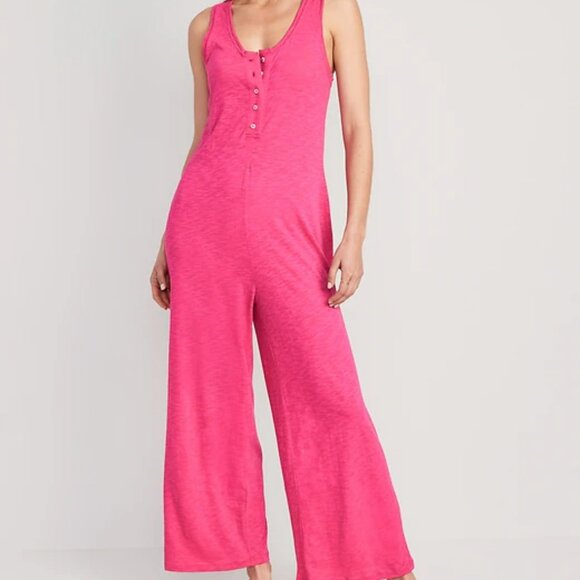 Sunday Sleep Sleeveless Slub-Knit Henley Jumpsuit - Picture 1 of 5